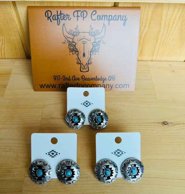 Stamped Aztec turquoise stoned studs