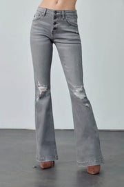 Charcoal Button Mid Rise Flares Kancan