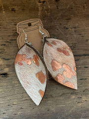 Rose Gold Acid Wash Hair On Leather Earrings