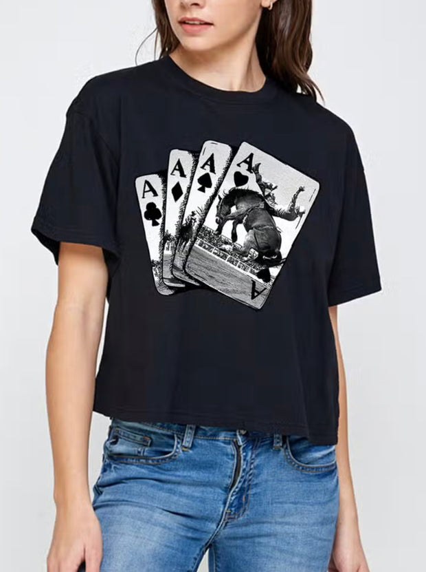 Bronc Playing Cards Relaxed Crop tee
