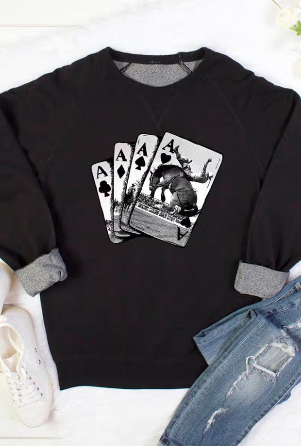 Rodeo Bronc Playing Cards Crew sweater