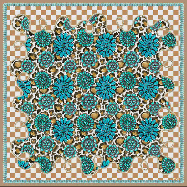 Checker Leopard Turquoise Scarf