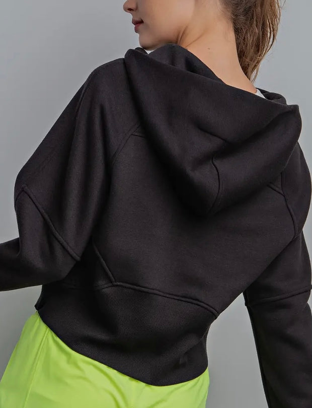 Black Cropped Quarter Zip Up Hoodie