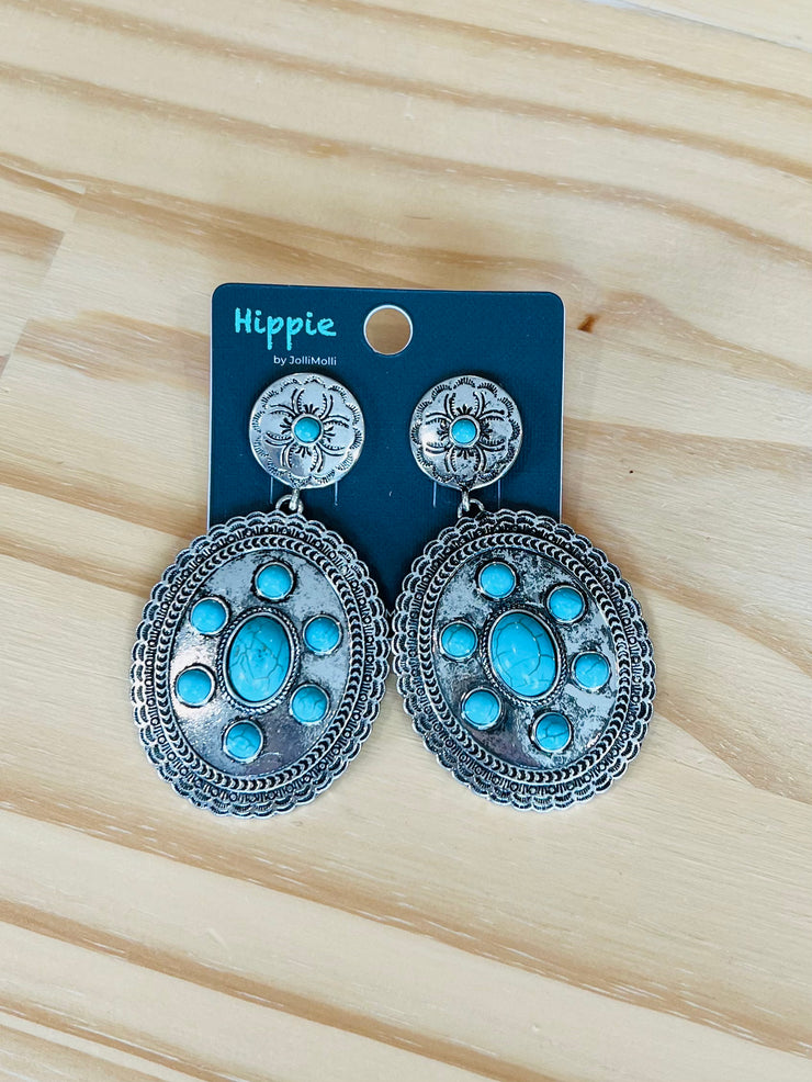 Turquoise concho drop earrings