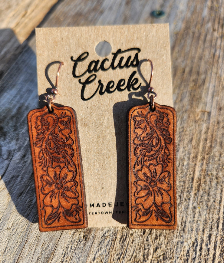 Billie" Tooled Western Leather Earrings