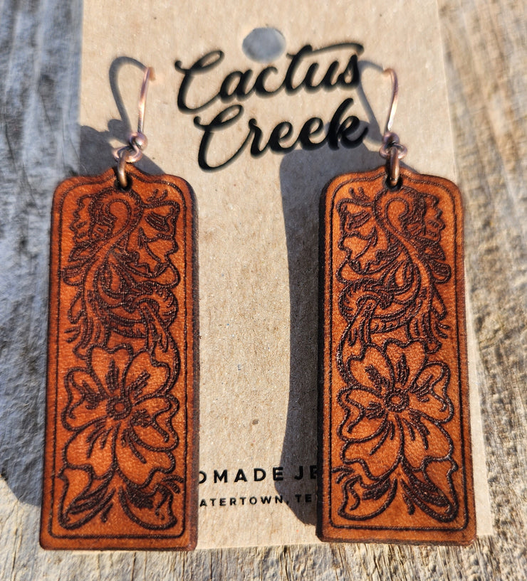 Billie" Tooled Western Leather Earrings