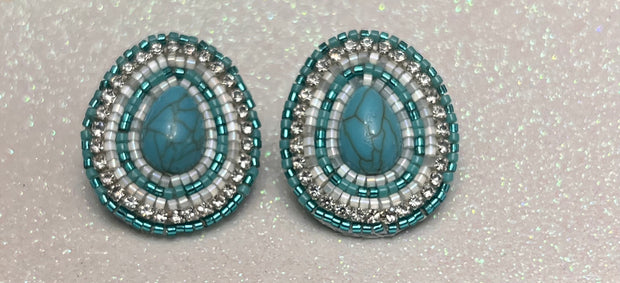Turquoise and bling beaded earrings
