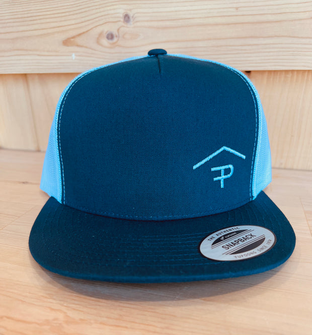 Blue flat brim branded cap