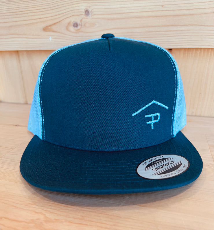 Blue flat brim branded cap