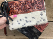 Cowhide Tooled Leather Wristlet
