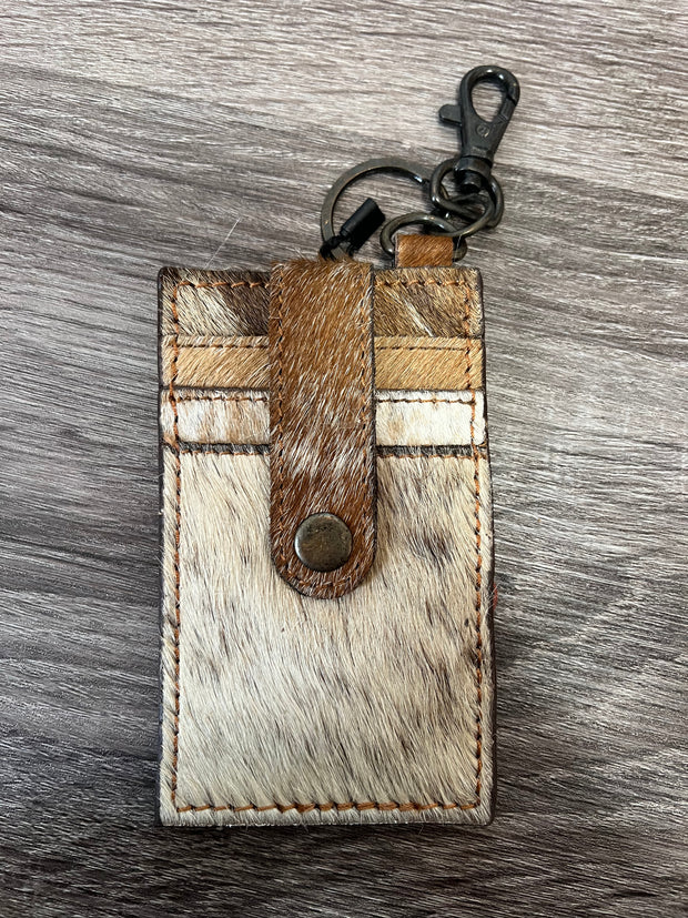 Tan card holder with key ring