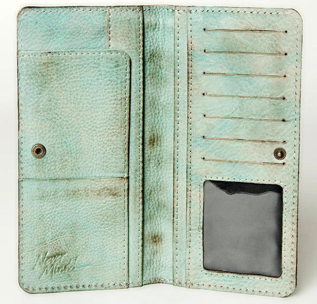 Distressed Turquoise Buckstitch wallet