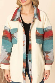 Western Printed Sherpa Shirt Jacket Shacket