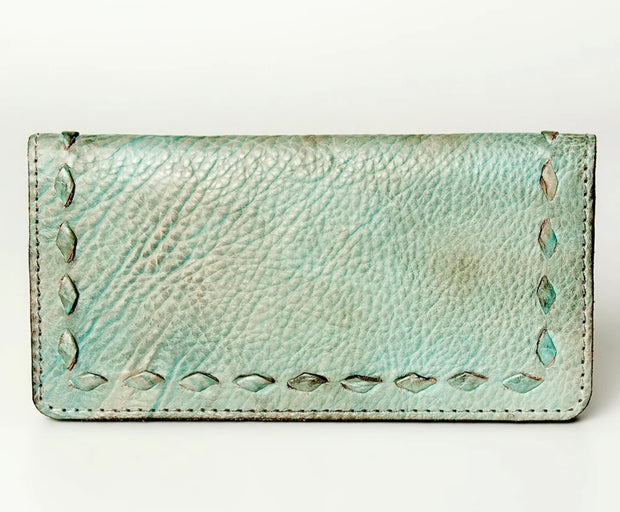 Distressed Turquoise Buckstitch wallet
