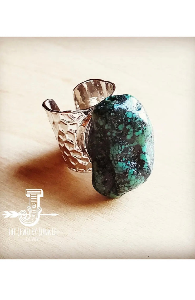 NATURAL TURQUOISE CHUNK ON CUFF RING