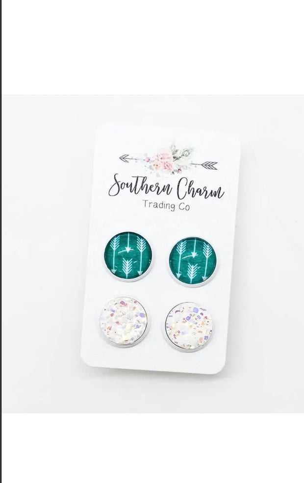 TEAL ARROWS/ WHITE SHIMMER STUDS