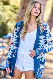PRINTED LONG SLEEVE CARDIGAN WITH POCKETS