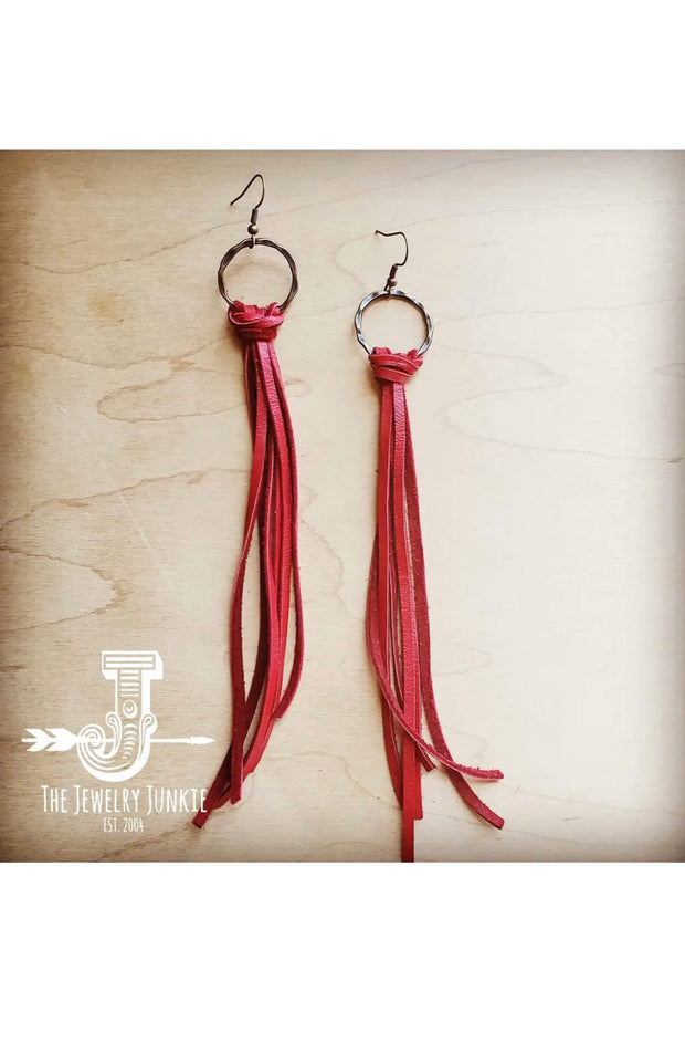 RED DEER SKIN TASSEL EARRINGS