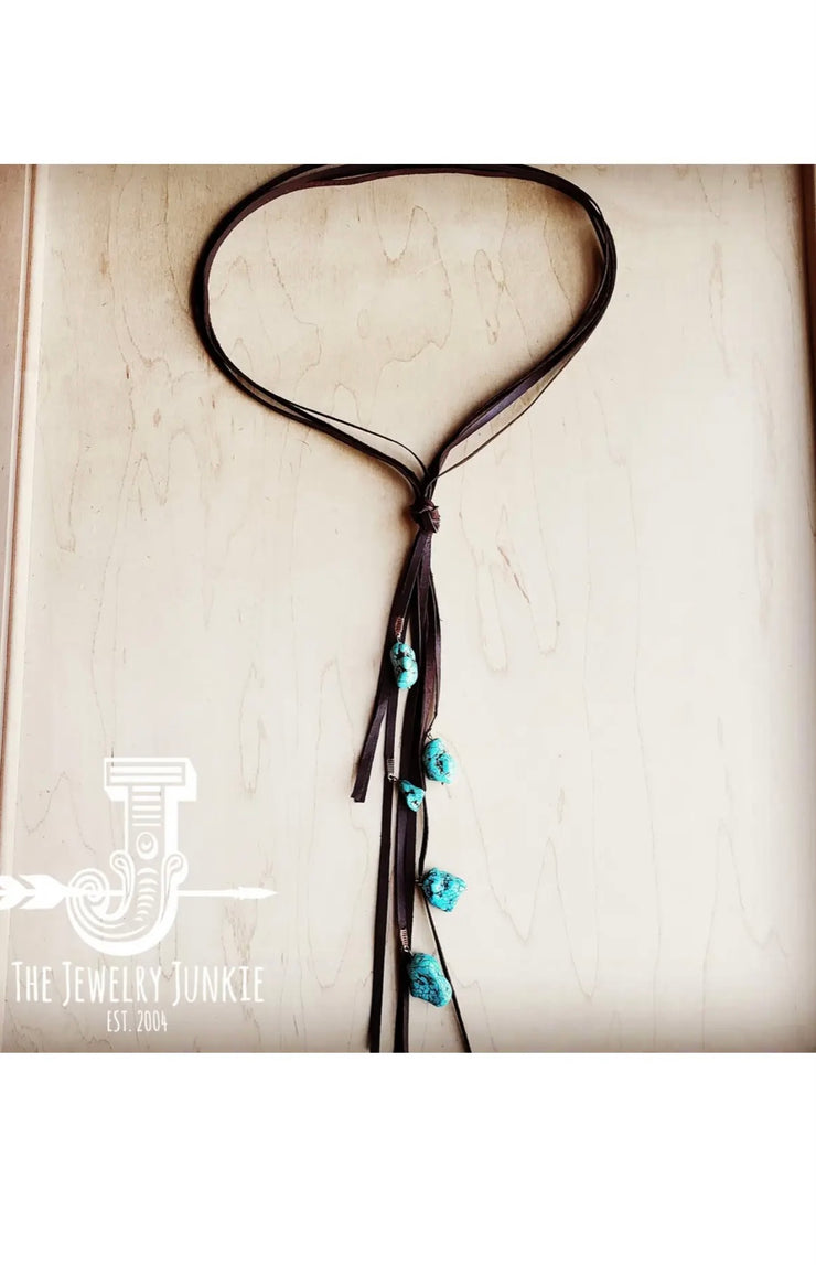 LEATHER LASSO NECKLACE W/ TURQUOISE ACCENTS