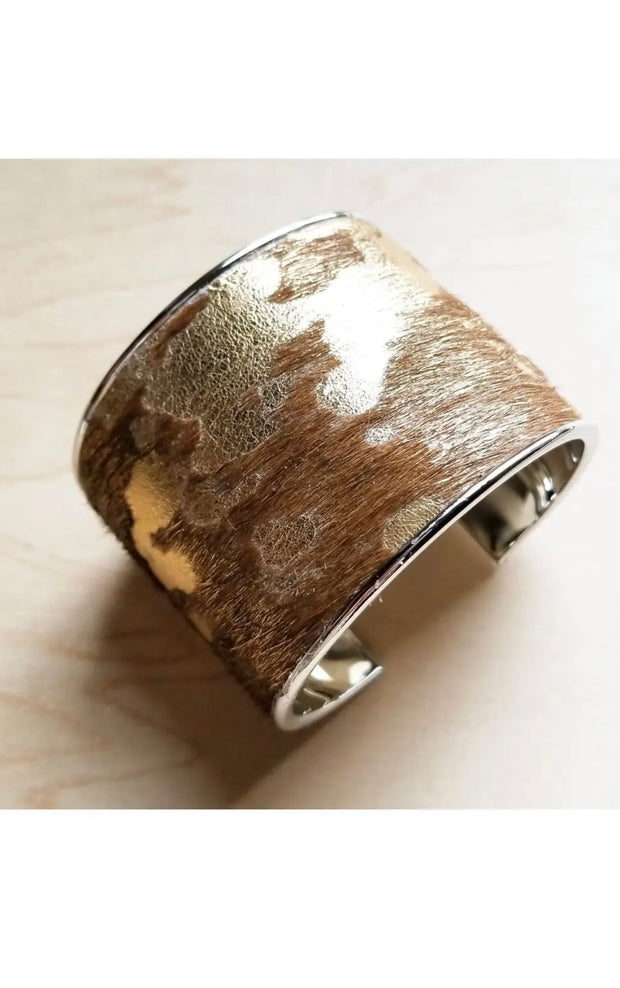 HAIR ON HIDE TAND & GOLD CUFF BRACELET