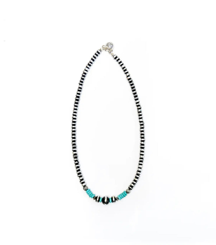 Silver & Black Rondell Necklace with Turquoise Accents