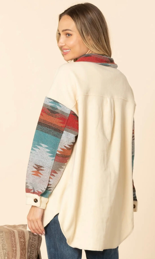 Western Printed Sherpa Shirt Jacket Shacket