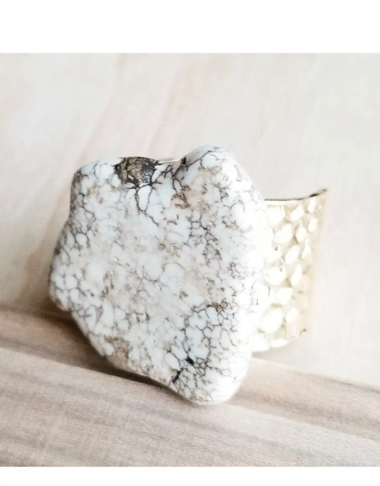 WHITE TURQUOISE SLAB CUFF RING