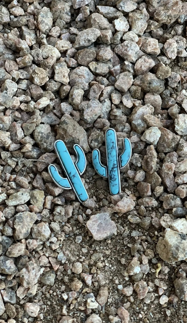 Turquoise Stone Cactus Stud Earring