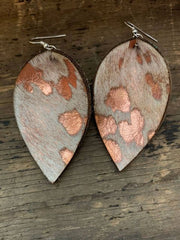 Rose Gold Acid Wash Hair On Leather Earrings